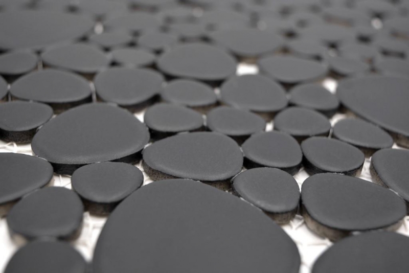 Pebble mosaico Pebbles cerámica gotas mosaico guijarro uni negro mate azulejo backsplash cocina baño MOS12-0311