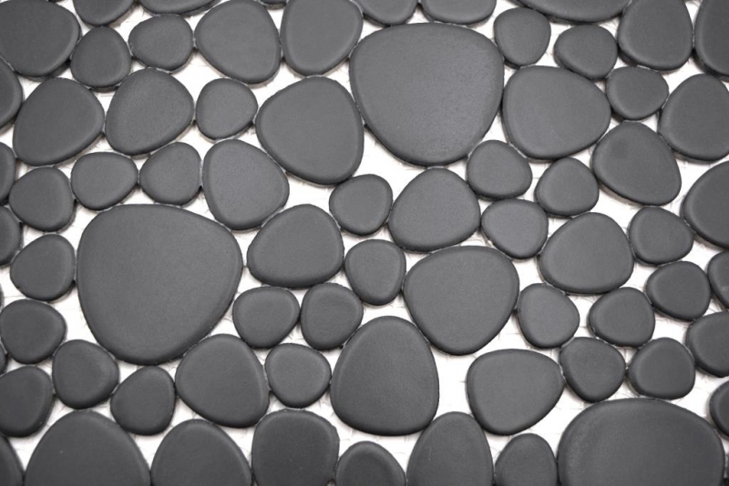 Pebble mosaico Pebbles cerámica gotas mosaico guijarro uni negro mate azulejo backsplash cocina baño MOS12-0311
