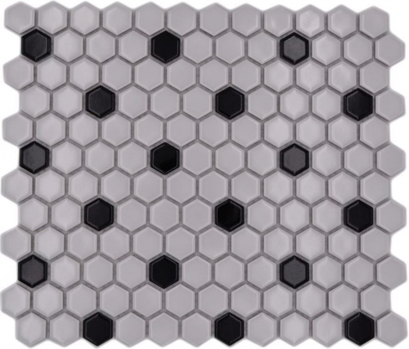 Mosaico de azulejos de cerámica mosaico hexagonal mezcla beige negro brillante cocina splashback baño MOS11A-03G01_f