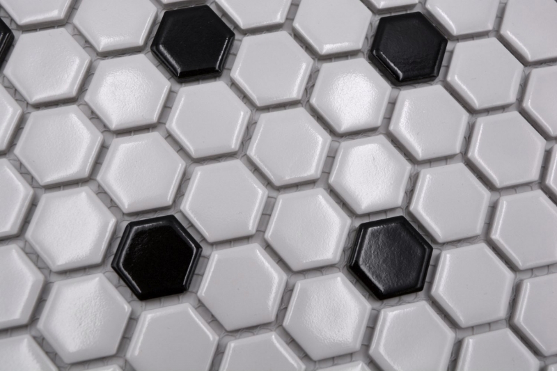 Mosaico de azulejos de cerámica mosaico hexagonal mezcla beige negro brillante cocina splashback baño MOS11A-03G01_f