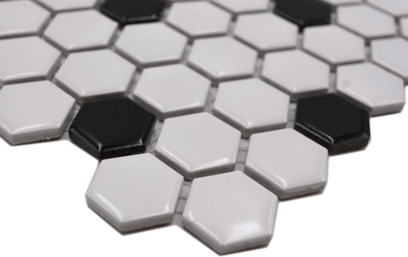 Mosaico de azulejos de cerámica mosaico hexagonal mezcla beige negro brillante cocina splashback baño MOS11A-03G01_f