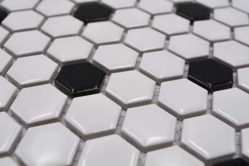 Mosaico de azulejos de cerámica mosaico hexagonal mezcla beige negro brillante cocina splashback baño MOS11A-03G01_f