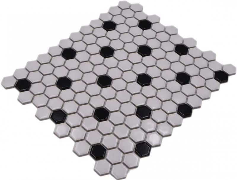 Mosaico de azulejos de cerámica mosaico hexagonal mezcla beige negro brillante cocina splashback baño MOS11A-03G01_f