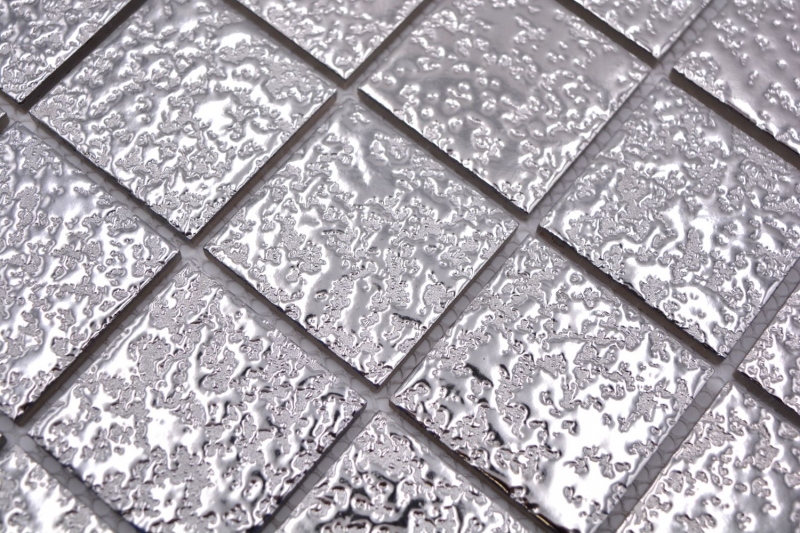 Azulejo de mosaico cerámica mosaico uni plata martillado azulejo backsplash cocina MOS16-0207_f