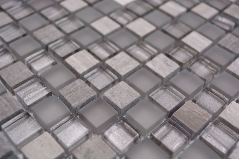 Azulejo de mosaico de vidrio piedra natural mosaico de piedra mezcla gris mate azulejo backsplash MOS92-590_f