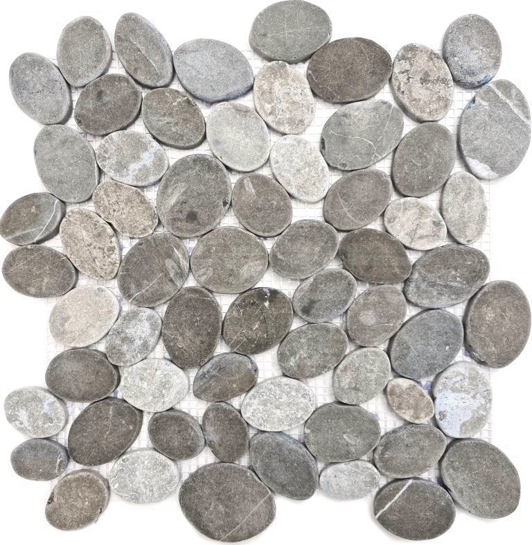 Mosaico azulejo piedra natural río guijarro piedra guijarro corte ceniza gris azulejo backsplash MOS30-SANI_f