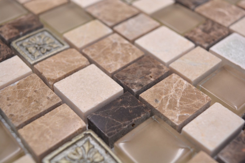 Azulejos de mosaico Mosaico compuesto multiformato piedra resina cerámica mezcla emperador azulejo backsplash MOS85-2FD_f