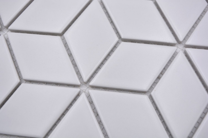 Muestra de mano mosaico azulejo cerámica mosaico combinación 3D cubo uni blanco mate azulejo backsplash cocina MOS13-POV4_m