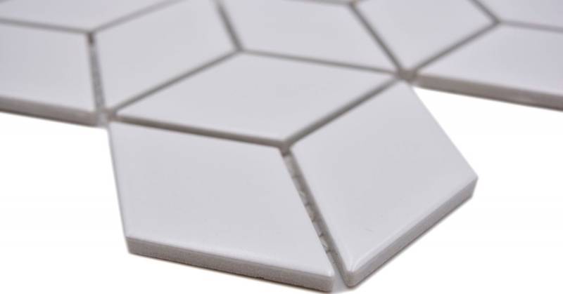 Muestra de mano mosaico azulejo cerámica mosaico combinación 3D cubo uni blanco mate azulejo backsplash cocina MOS13-POV4_m