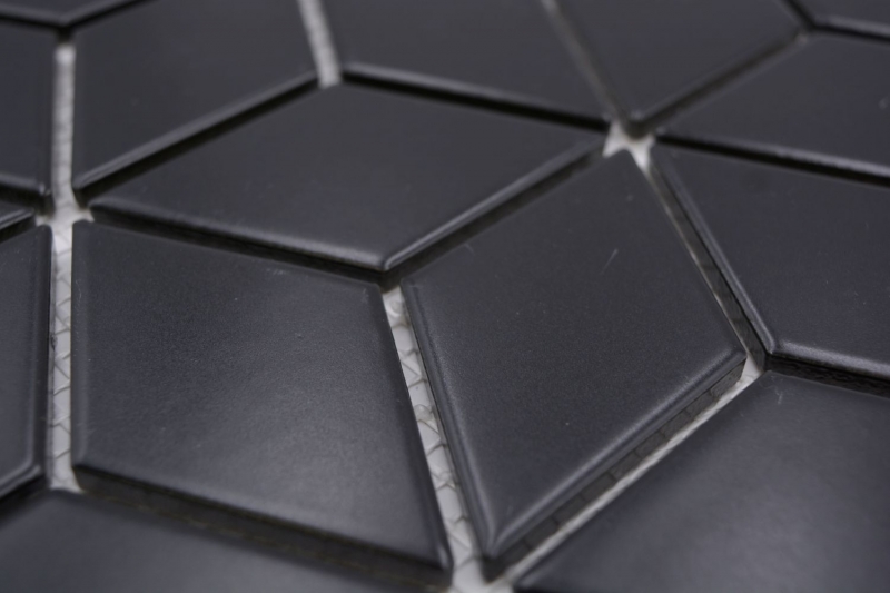 Muestra de mano mosaico azulejo cerámica mosaico combinación 3D cubo uni negro mate baño cocina pared MOS13-POV5_m
