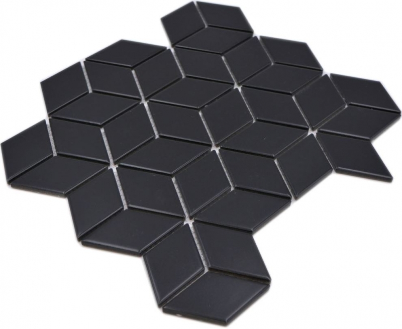 Muestra de mano mosaico azulejo cerámica mosaico combinación 3D cubo uni negro mate baño cocina pared MOS13-POV5_m