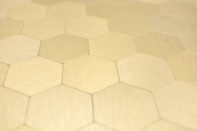 Muestra de mano mosaico azulejo autoadhesivo mosaicos hexagonal metal oro cocina pared MOS200-4GHX_m