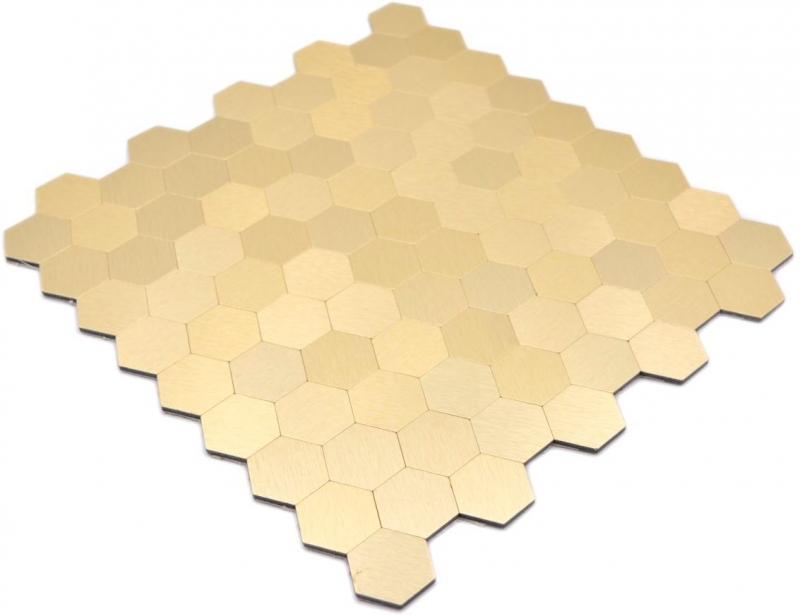 Muestra de mano mosaico azulejo autoadhesivo mosaicos hexagonal metal oro cocina pared MOS200-4GHX_m