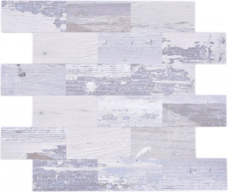 Muestra de mano azulejo mosaico Mosaicos autoadhesivos aluminio aspecto madera shabby chic gris Subway MOS200-4S49_m