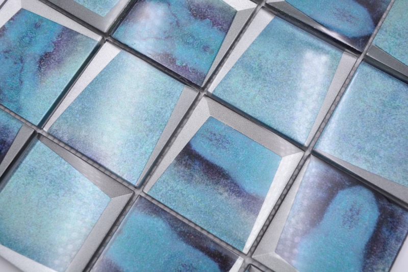 Muestra de mano mosaico azulejo vidrio mosaico combi 3D mirada azul pared cocina backsplash MOS88-XB10_m