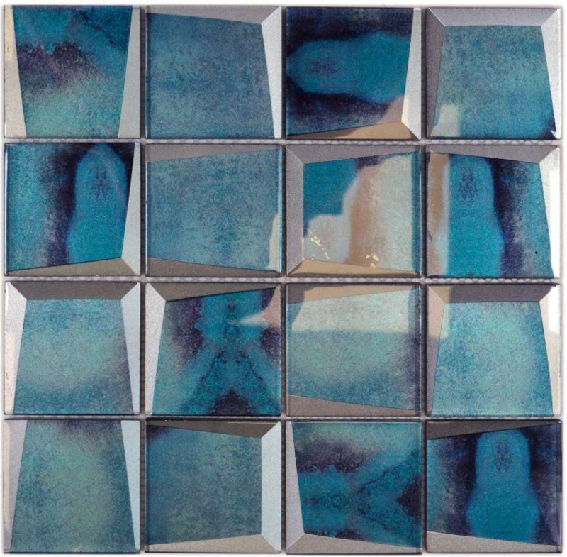 Muestra de mano mosaico azulejo vidrio mosaico combi 3D mirada azul pared cocina backsplash MOS88-XB10_m