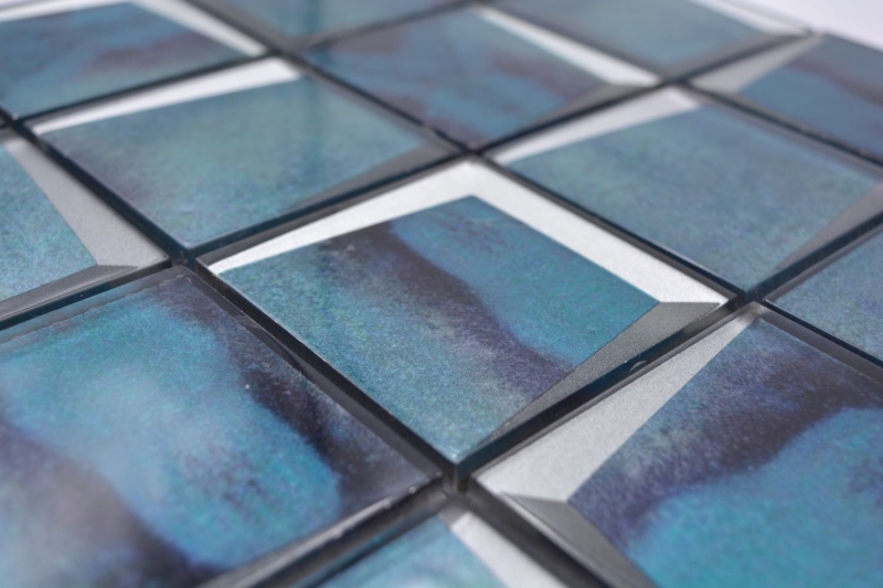 Muestra de mano mosaico azulejo vidrio mosaico combi 3D mirada azul pared cocina backsplash MOS88-XB10_m