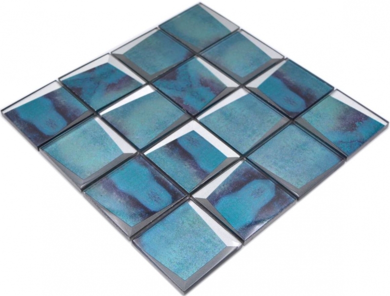 Muestra de mano mosaico azulejo vidrio mosaico combi 3D mirada azul pared cocina backsplash MOS88-XB10_m