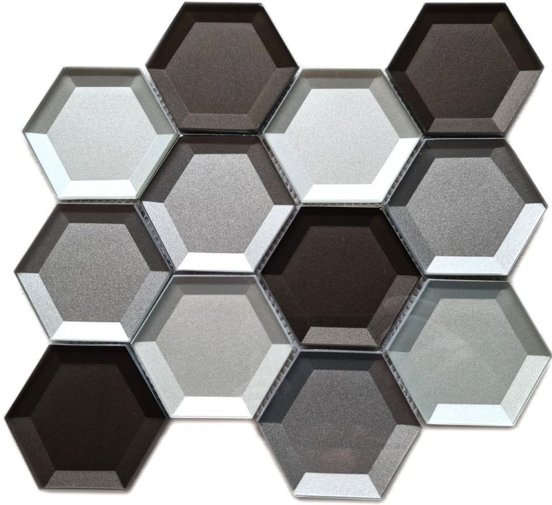 Muestra de mano mosaico azulejo mosaico de vidrio combi hexagonal 3D look mezcla pared cocina baño MOS88-XB159_m