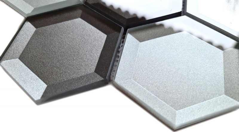 Muestra de mano mosaico azulejo mosaico de vidrio combi hexagonal 3D look mezcla pared cocina baño MOS88-XB159_m