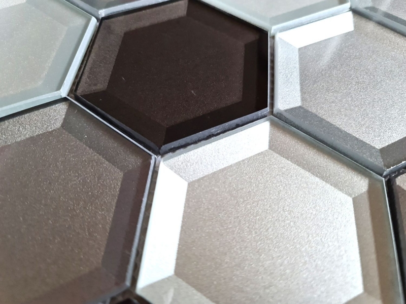 Muestra de mano mosaico azulejo mosaico de vidrio combi hexagonal 3D look mezcla pared cocina baño MOS88-XB159_m