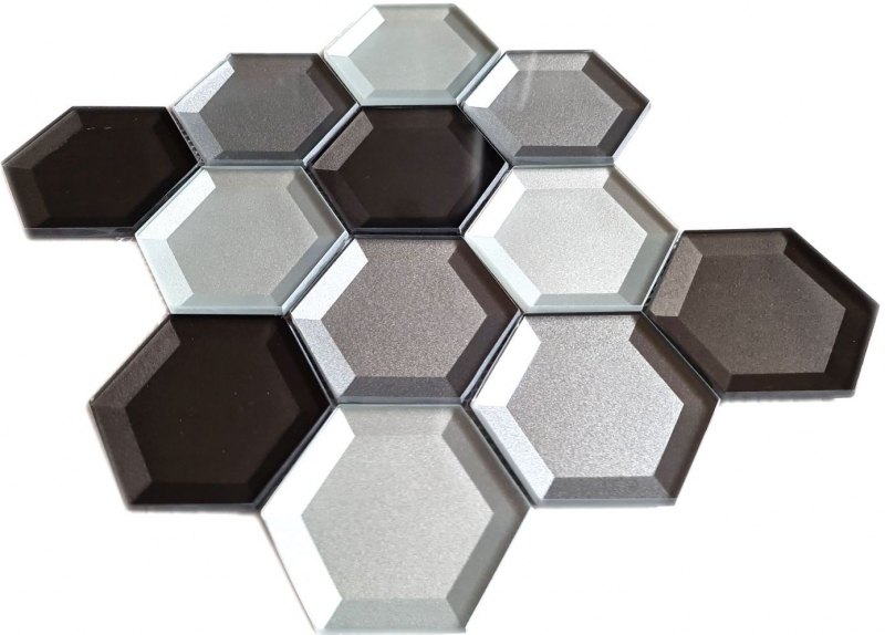 Muestra de mano mosaico azulejo mosaico de vidrio combi hexagonal 3D look mezcla pared cocina baño MOS88-XB159_m