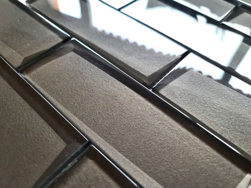 Mosaico de vidrio Metro 3D óptico terra marrón antracita protector contra salpicaduras de cocina MOS88-XB09