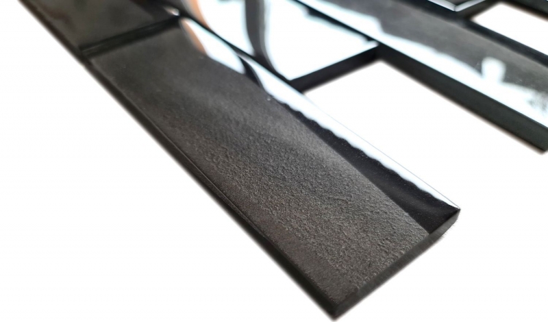 Muestra de mano mosaico azulejo vidrio mosaico combi 3D look negro cocina splashback azulejo espejo MOS88-MOS88-XB09_m