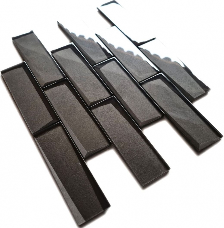 Muestra de mano mosaico azulejo vidrio mosaico combi 3D look negro cocina splashback azulejo espejo MOS88-MOS88-XB09_m