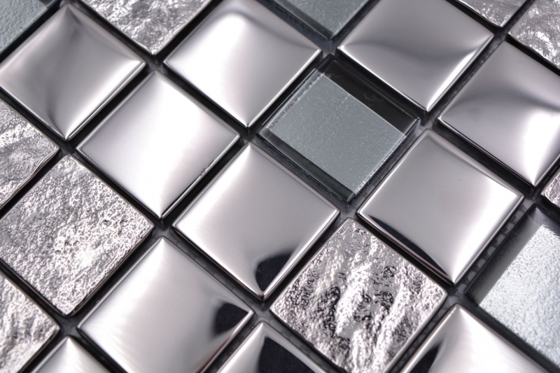 Muestra de mano mosaico azulejo vidrio mosaico combi EP plata metal cocina backsplash MOS88-XCB5_m