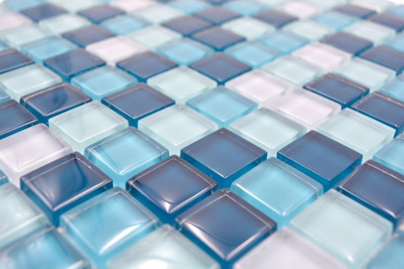 Muestra de mano mosaico azulejo mosaico de vidrio mezcla azul petróleo cocina baño azulejo backsplash MOS88-XCE95_m