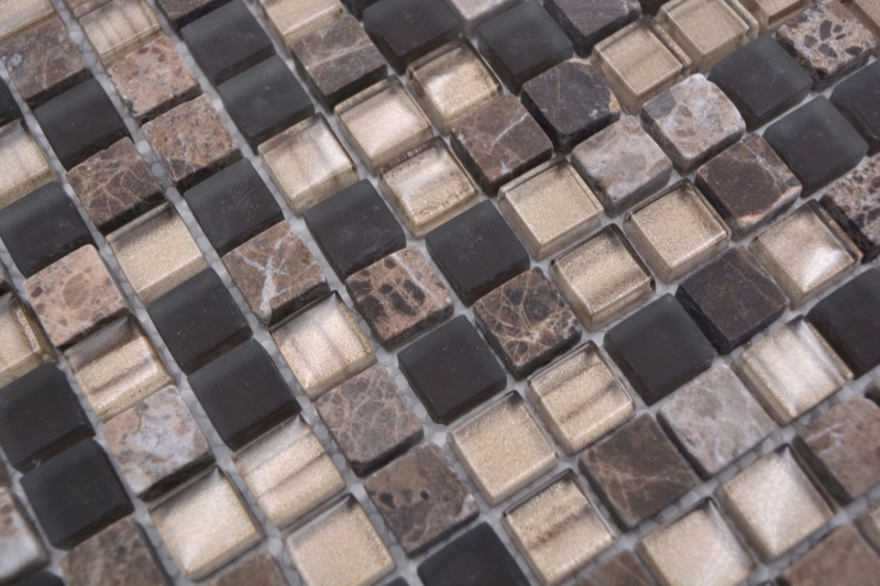 Muestra de mano mosaico azulejo vidrio piedra natural mosaico piedra mezcla marrón mate cocina splashback MOS92-580_m