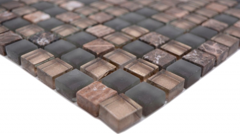 Muestra de mano mosaico azulejo vidrio piedra natural mosaico piedra mezcla marrón mate cocina splashback MOS92-580_m