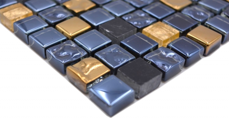 Muestra de mano mosaico azulejo vidrio piedra natural mosaico piedra EP mix negro oro baño cocina MOS92-650_m