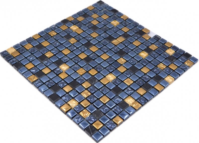Muestra de mano mosaico azulejo vidrio piedra natural mosaico piedra EP mix negro oro baño cocina MOS92-650_m