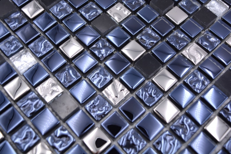 Muestra de mano mosaico azulejo vidrio piedra natural mosaico piedra EP mezcla negro plata cocina splashback MOS92-660_m