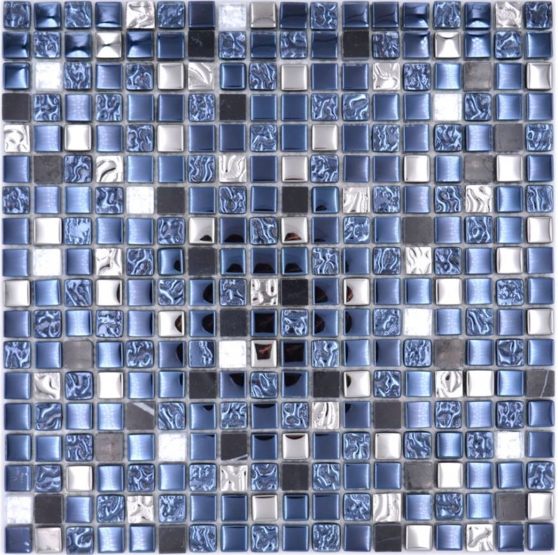 Muestra de mano mosaico azulejo vidrio piedra natural mosaico piedra EP mezcla negro plata cocina splashback MOS92-660_m