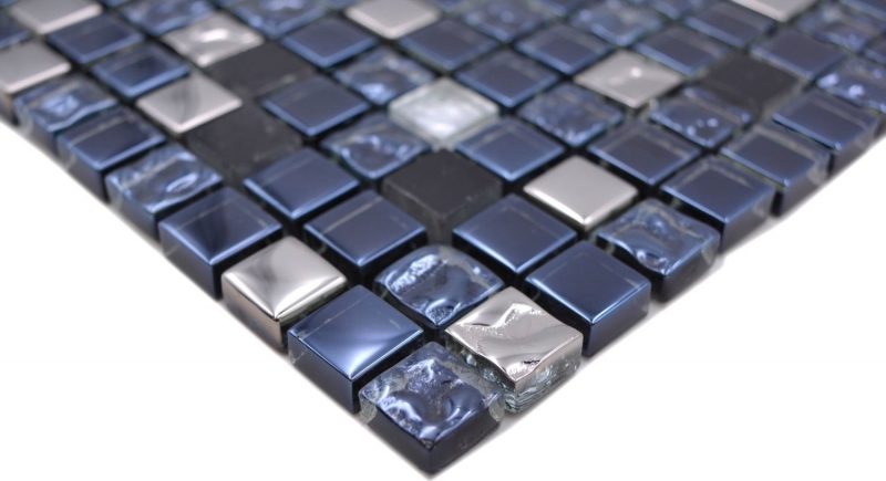 Muestra de mano mosaico azulejo vidrio piedra natural mosaico piedra EP mezcla negro plata cocina splashback MOS92-660_m