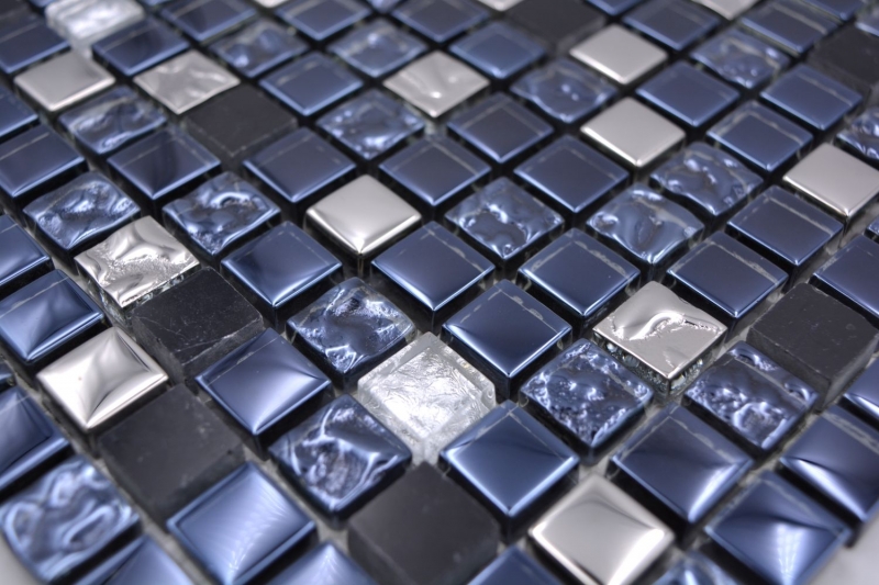 Muestra de mano mosaico azulejo vidrio piedra natural mosaico piedra EP mezcla negro plata cocina splashback MOS92-660_m