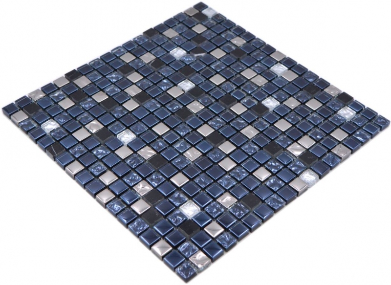 Muestra de mano mosaico azulejo vidrio piedra natural mosaico piedra EP mezcla negro plata cocina splashback MOS92-660_m