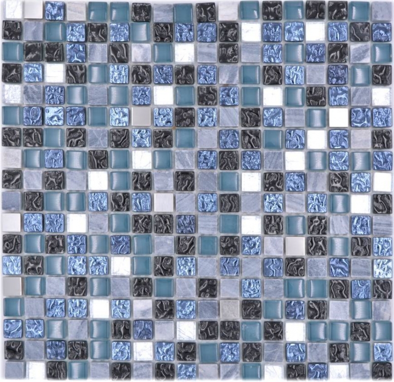 Muestra de mano mosaico azulejo vidrio piedra natural mosaico piedra acero mezcla azul gris cocina pared baño MOS92-670_m
