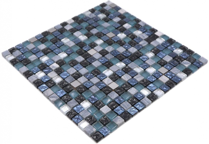 Muestra de mano mosaico azulejo vidrio piedra natural mosaico piedra acero mezcla azul gris cocina pared baño MOS92-670_m