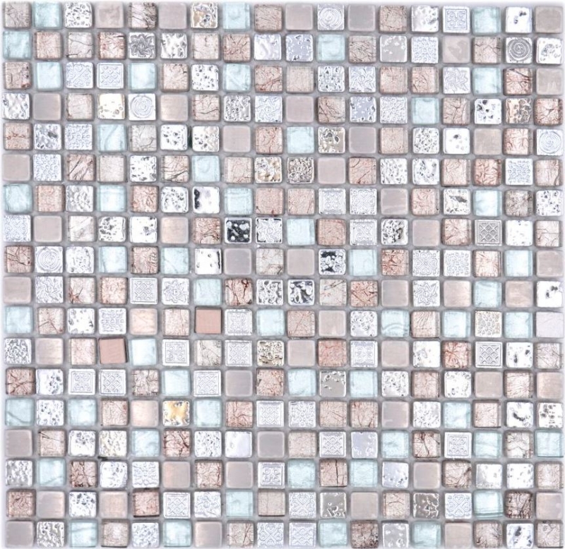 Muestra de mano mosaico azulejo vidrio piedra natural mosaico resina acero mezcla EP gris cocina baño pared MOS92-680_m