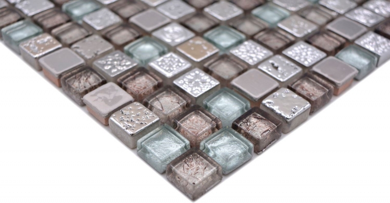 Muestra de mano mosaico azulejo vidrio piedra natural mosaico resina acero mezcla EP gris cocina baño pared MOS92-680_m