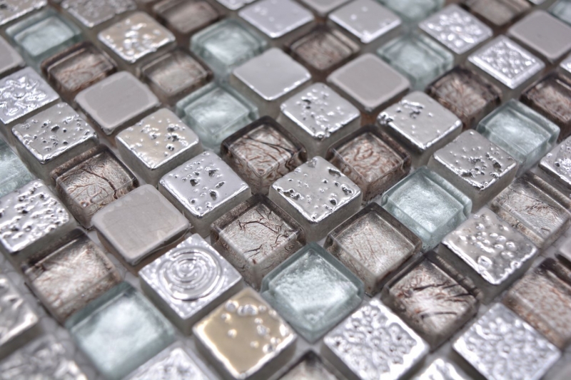 Muestra de mano mosaico azulejo vidrio piedra natural mosaico resina acero mezcla EP gris cocina baño pared MOS92-680_m