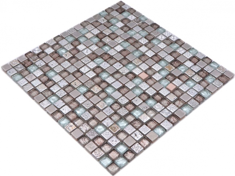 Muestra de mano mosaico azulejo vidrio piedra natural mosaico resina acero mezcla EP gris cocina baño pared MOS92-680_m
