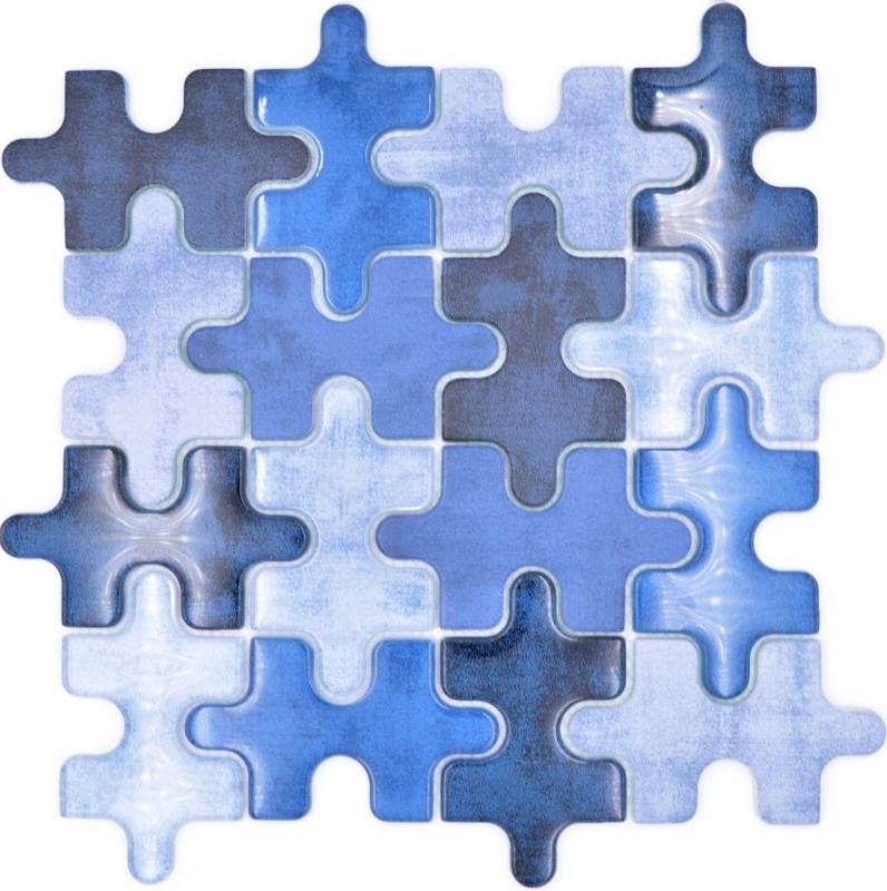 Muestra de mano mosaico azulejo vidrio mosaico combi rompecabezas mezcla azul cocina splashback azulejo backsplash MOS88-PT01_m