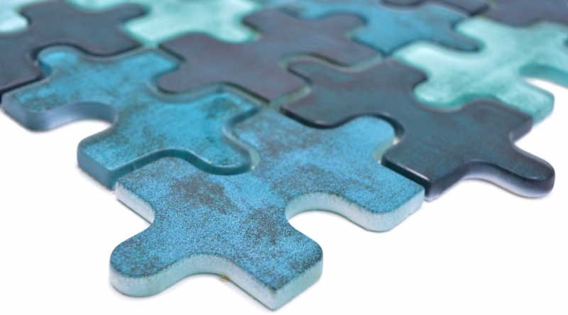 Muestra de mano mosaico azulejo vidrio mosaico combi rompecabezas mezcla azul turquesa cocina splashback baño MOS88-PT03_m