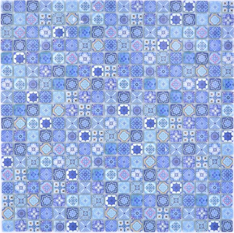 Muestra de mano mosaico azulejo vidrio mosaico combi retro biscuit azul azulejo backsplash baño MOS78-RB33_m