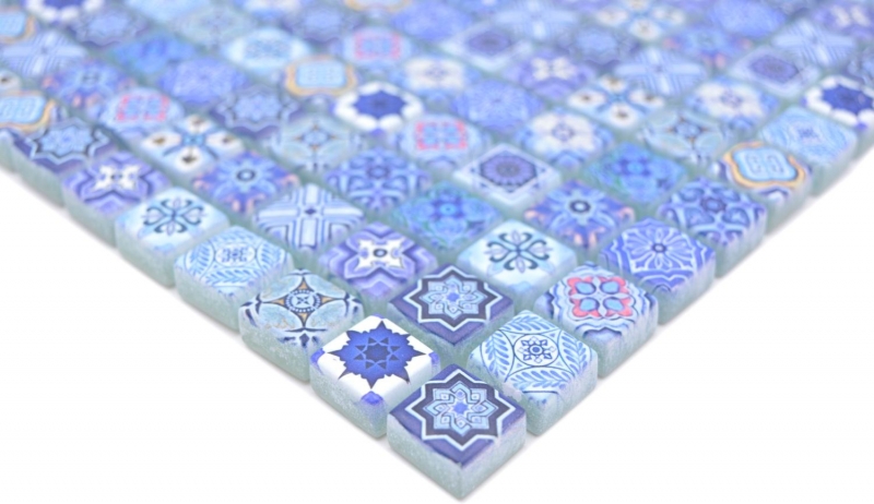 Muestra de mano mosaico azulejo vidrio mosaico combi retro biscuit azul azulejo backsplash baño MOS78-RB33_m